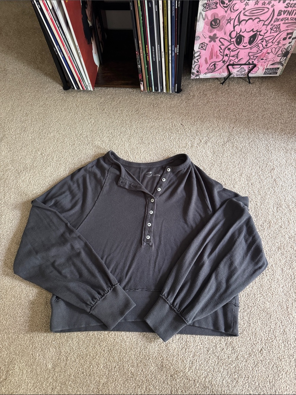 aerie Charcoal Gray Henley Crew Sweatshirt